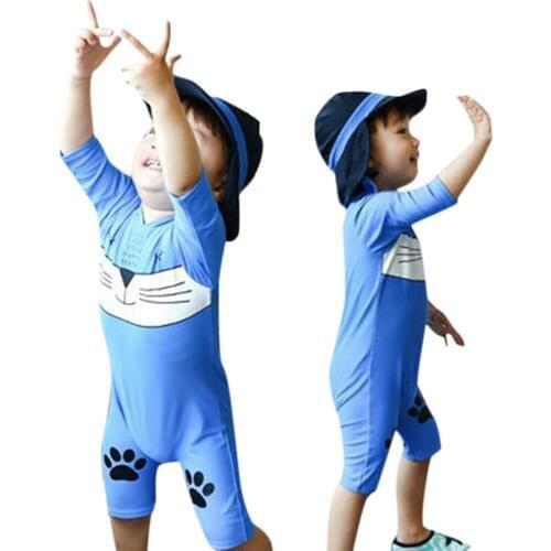 6Months-4Years Siblings Kid Baby Childrens zipper boxer swimsuit cartoon cute baby cat zwembroek jongen Long sleeve trousers M4