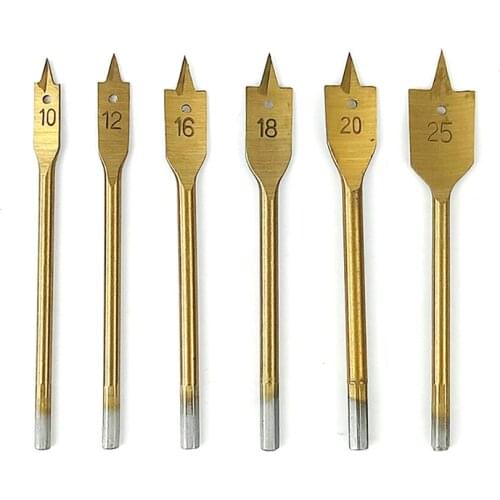 6pcs Three-point Titanium-plated Hex shank Woodworking Flat Drill Bit For Wood Hole Opener Puncher Drill Bit Tools 10-25mm