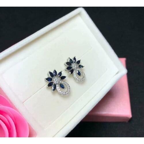 925 Pure silver inlaid with natural sapphire earnail fashion style birthday gift