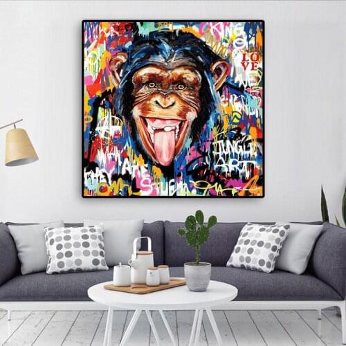 Abstract Funny Monkey Street Art Posters and Prints Animals Graffiti Canvas Painting on The Wall Art Pictures Living Room Decor