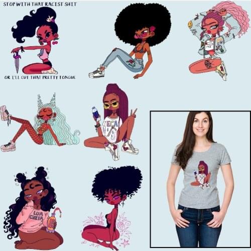 Dreadlocks Girl Drink Hairstyle Applique on Clothes Heat-sensitive patches Heat Transfer PVC Patch Printed Ironing For Clothing