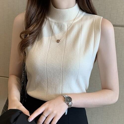 Blouse Women Blusas Mujer De Moda 2021 Verano Sleeveless Knitted Blouse Shirt Women Tops Turtleneck Blouse Women Blouses E405