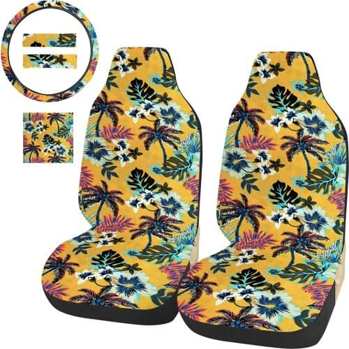 Hawaiian Style Front Car Seat Covers 2PCS High Back Bucket Car Cover with Steering Wheel Airbag Compatible Car Seat Protector