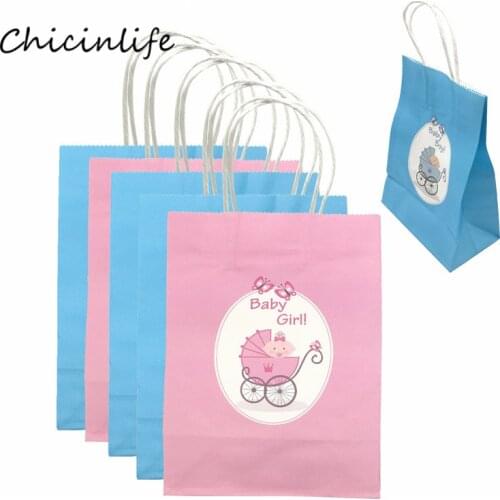 Chicinlife 5pcs Kraft paper Baby Girl Boy Gift Bag With Handles Kids Birthday Party Baby Shower Gift Package Wrapping Supplies