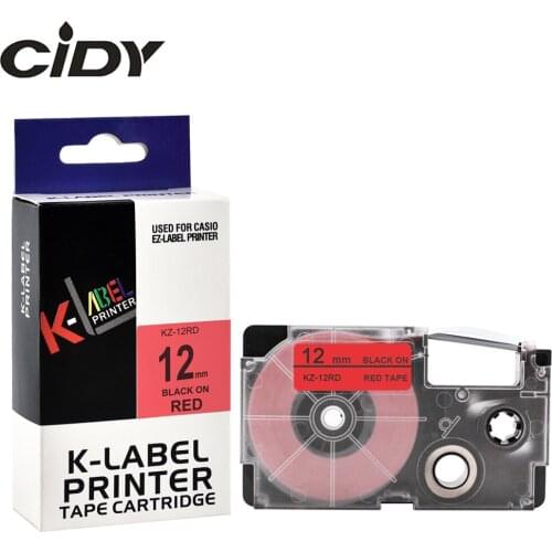 CIDY 1pcs compatible XR12RD XR 12RD Black on Red 12mm label tape XR-12RD adhesive tape for Casio label maker KL-60 KL-60SR KL120