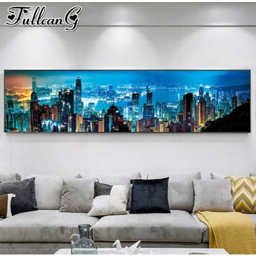 FULLCANG the view of the city Large diy diamond painting full square round embroidery 5d mosaic needlework home decor FC2502