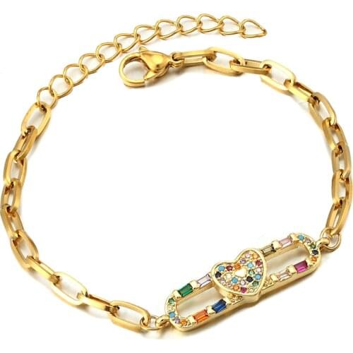 Quality Luxury Classic Charm Heart Bracelet for Women Shiny Princess Zircon Bangles Stainless Steel Chain Bracelet Jewelry Gift