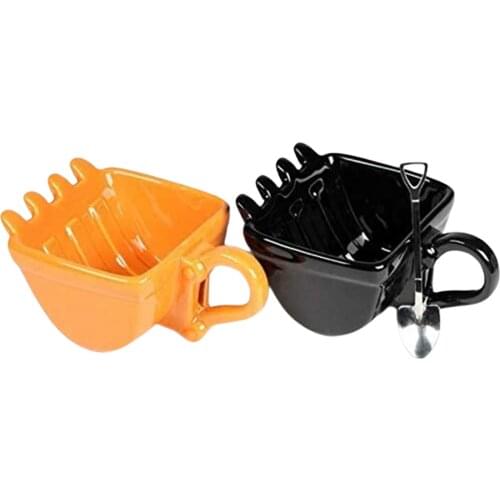 Excavator Shape Coffee Cup Single Handle Plastic Bucket Cup Yellow Cake Cup Gift Household Kitchenware