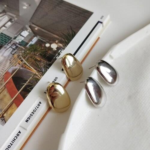 Korean Fashion Oval Nail Shape Earring in 925 Sterling Silver Jewelry , Girls Geometric Minimalist Simple Golden Stud Earrings