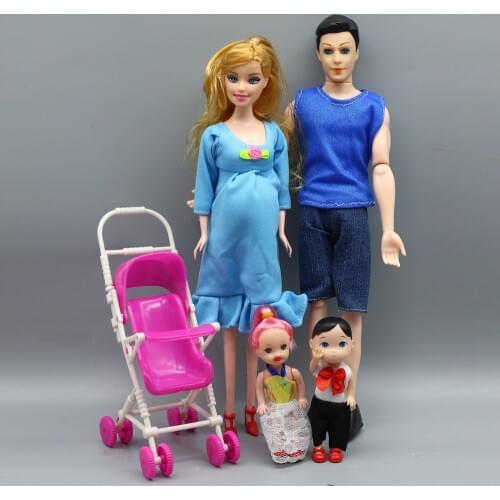Doll Toys Ken Prince Pregnancy doll family group 4Pcs/Set Little Kelly Girl small cart set toy Pretending Gift