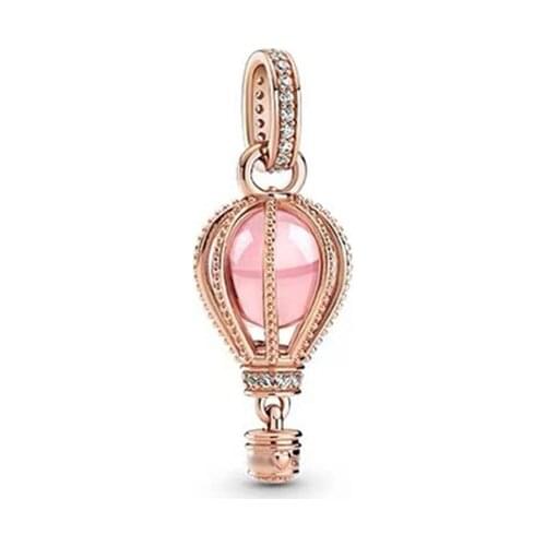 Original 925 sterling silver rose gold pink hot air balloon pendant fit European bracelet bangle jewelry woman summer gift