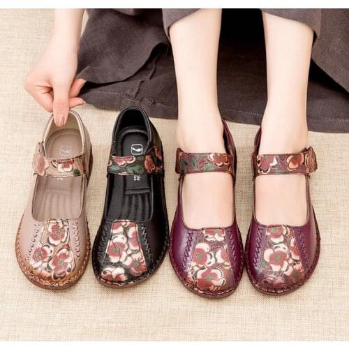 Summer Women Fats genuine leather round toe comfort shoes for mother soft high quality large size Europe35-42 free shipping