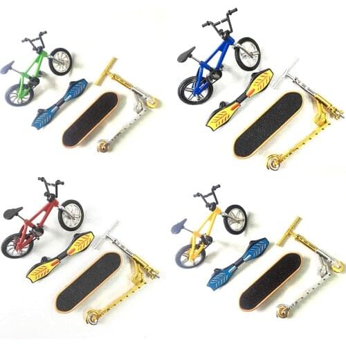 Mini Finger Skateboarding Childrens Toy Simulation Alloy Bicycle Model Toy Bicycle + Vitality Board + Scooter