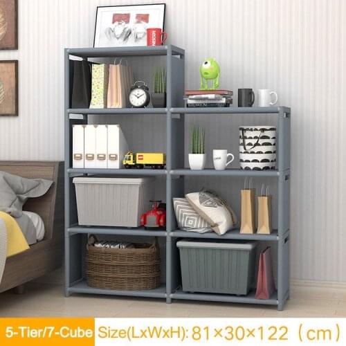 Multi-Tier Bookshelf 7-Shelf Shoes Storage Shelf for Books Plants Sundries DIY Combination Cabinet Fabric Children Bookcase