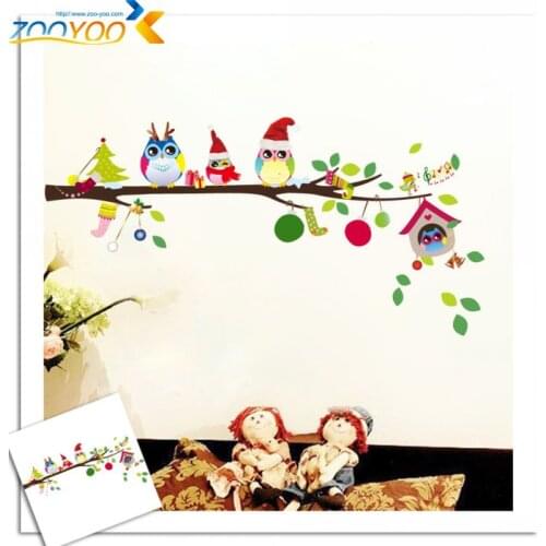 Owls tree wall stickers for kids rooms ZooYoo1013 children sticker removable pvc wall decals home decoration Christmas sticker