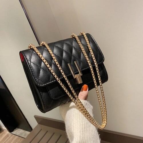 2021 new ladies bag PU solid color soft leather small black bag Messenger bag simple small chain bag shoulder bag