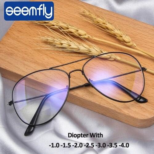 Seemfly -1.0 -1.5 -2.0 -2.5 -3.0 -3.5 Women Men Myopia Prescription Glasses Optical Pilot Eyeglasses Frame Nearsighted Eyewear