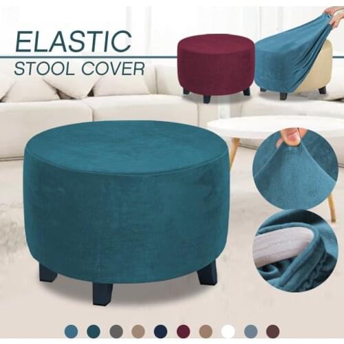 Ottoman Slipcovers Velvet Round Footrest Sofa Stretch Slipcovers 3 Size Solid Color Bedroom Furniture Footstool Protect Covers