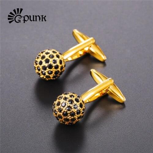 Man luxury Cufflinks Shirt Accessories Gold Color Austrian Rhinstone Crystal Cuff Links Buttons with Gift Box