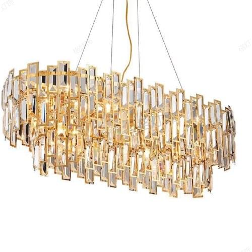 Luxury new lamps LED crystal restaurant lamp post modern chandelier rectangle creative personality dining room lamp golden light