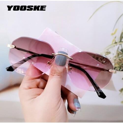 YOOSKE 2021 Polygonal Sunglasses Women Men Small Frame Retro Rectangle Sun Glasses Female Frameless Gradient Eyeglasses UV400