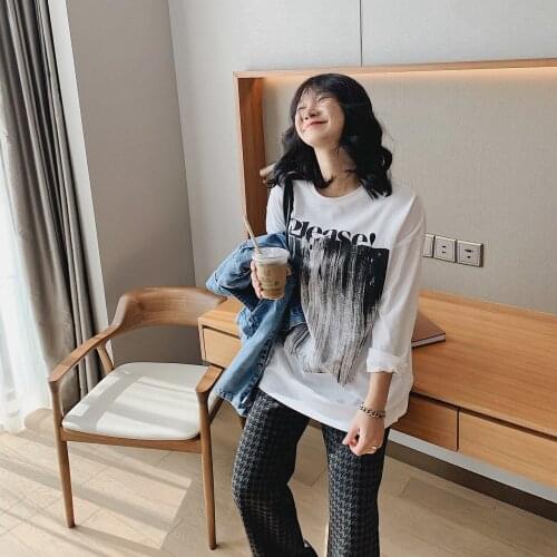 2021 Womens Printed Oversized T-shirts Top Anime Y2k Za For Girls Tee Shirt Kawaii Long Sleeve Clothing Blouses Goth Harajuku