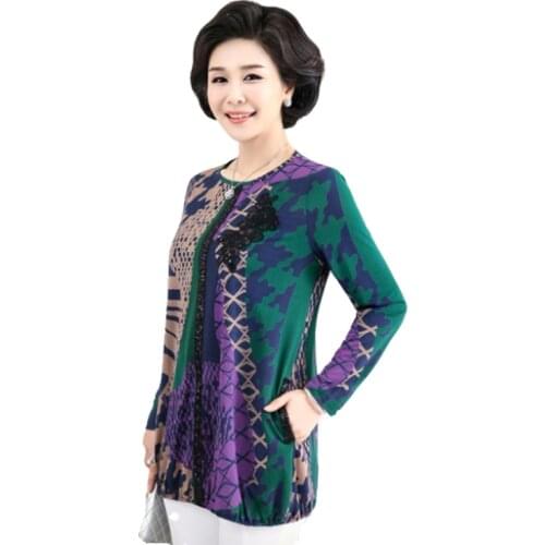 Middle Aged Elegant Womens Chiffon Blouse Clothing Mother large Size 5xl shirt Lady Print Plus Size Sequined Tops for Female