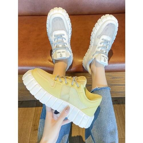 Thick-Soled Increased Mesh Breathable Ladies Single Shoes Spring And Summer New All-Match Low-Top Sports Casual Shoes