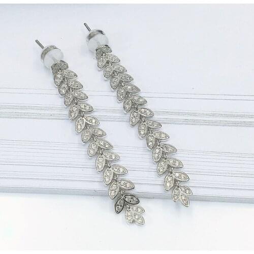 SLJELY High Quality Fashion 925 Sterling Silver Paved Cubic Zirconia Stones Palm Leaves Drop Earrings for Women Brand Jewelry