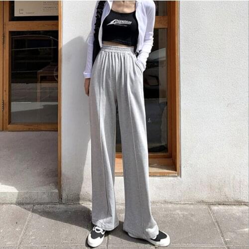 Womens wide-leg pants loose 2021 new long-style trousers spring high-waist drape long-leg sports straight-leg pants plus size