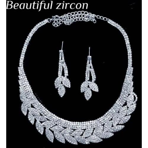 Women Rhinestone Necklace Earrings Jewelry Set bride wedding banquet party accessories shining Crystal Necklace Earrings Gift