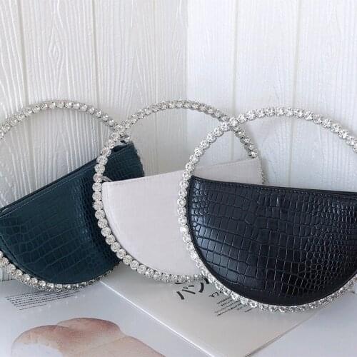 Purse Ladies Chic Handbag Party Rhinestone Circular Handle Evening Bag Women 2021 New Elegant Designer Diamonds Round Red Clutch