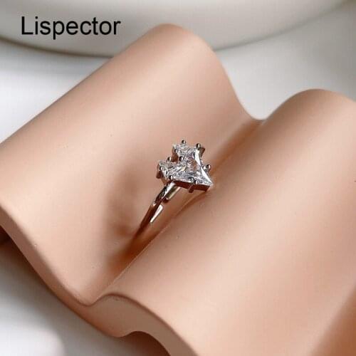Lispector 925 Sterling Silver Korean Shiny Zircon Heart Charm Rings for Women Minimalist Square Ring Party Jewelry Couple Gifts