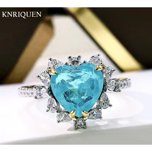 2021 Trend Heart-Shaped 9*9mm Paraiba Tourmaline Gemstone Ring for Women Luxury Lab Diamond Wedding Engagement Fine Jewelry Gift