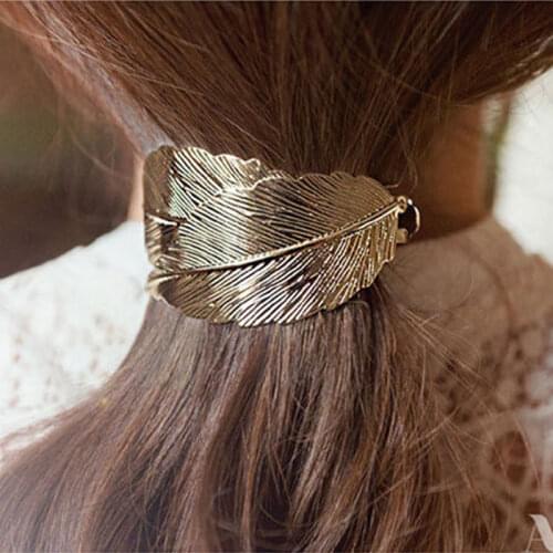 Gold Metal Leaves Hair Clips Retro Simple Ponytail French Clips Half Circle Hairpin Women Brattes Fashion Headwear Accessories