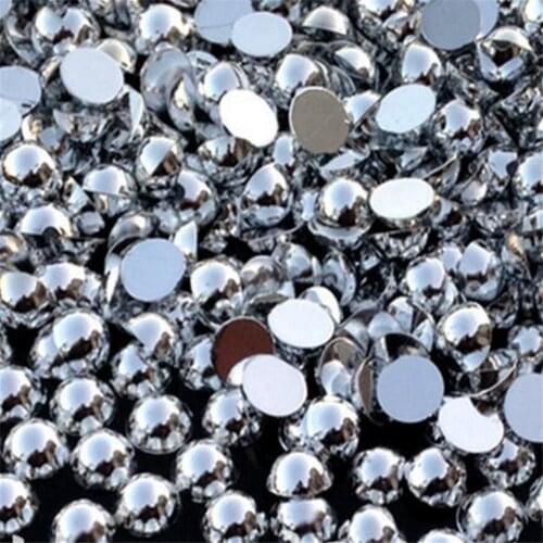 1.5mm-12mm Loose Silver Color Bling DIY Half Round Flatback Pearl Beads ABS Plastic Imitation Half Pearl Nail Arts Decoration