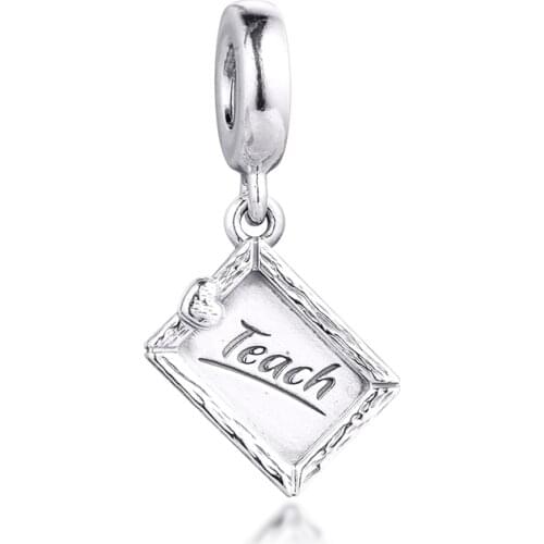 100% Real 925 Sterling Silver Chalkboard Dangle Charms Fit Pandora Charm Bracelet S925 Metal Beads Silver Jewelry Making