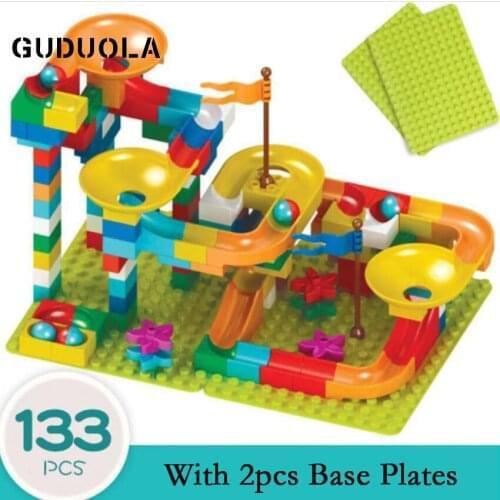 162PCS Blocks Marble Race Run Maze Ball Track Bricks Funnel Slide Building Block for Children Educational toys send Sticker