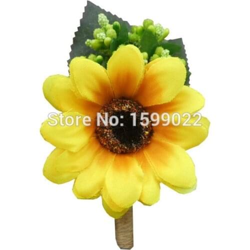 2pcs Bestman Sunflower Boutonniere Accessories Groom Man Suit Flowers Brooch Prom Party Corsage Yellow Jute Wedding Decoration