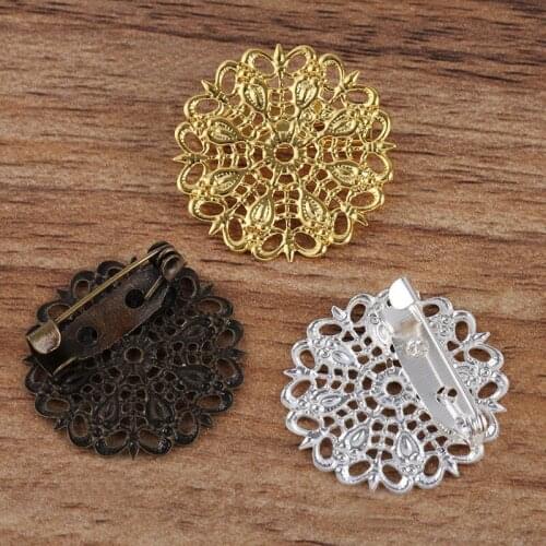 200pcs Brooches Bases Back Pins Settings Vintage Filigree Flower Safety-pin Brooches DIY Findings Jewelry Accessories
