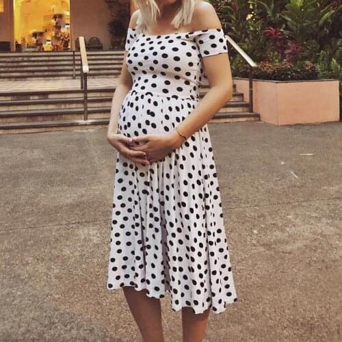 2021 Newest Summer Women Maternity Dress Mom Dot Print Pregnancy Breastfeeding Off Shoulder Sexy Dress Одежда для беременных