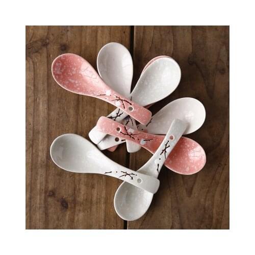 23.5*6.5 Japanese style ceramic big soup spoon snowflake and wind household underglaze tableware household kitchen supplies