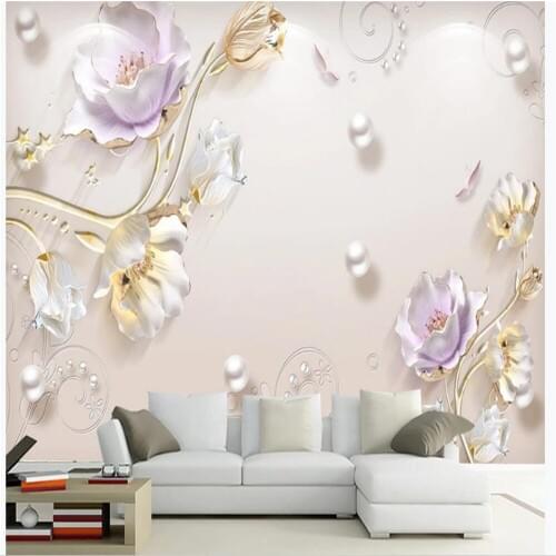 3d stereoscopic wallpaper Relief new Chinese style simple jewelry three-dimensional tulip background wall decoration painting
