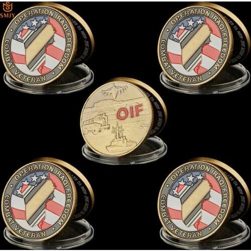 5PCS USA Combat Veteran Operation Iraqi Freedom Bronze Military Token Challenge Coin Collection Beautifully Decorated Badge Gift