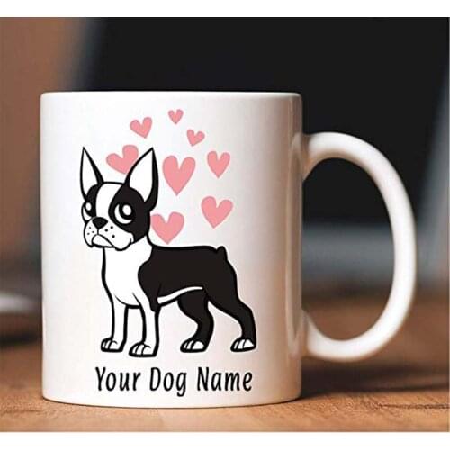 Boston terrier lover Coffee Mug Personalized Custom mug, White, 11 ounces Milk Cup Gifts for Him Gifts for Her, Christmas Gifts