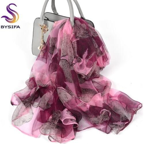 [BYSIFA] Women Pure Pink Silk Scarf Shawl Fashion Fall Winter Long Scarves Print Foulard Femme New Ladies Neck Head Scarf Hijab