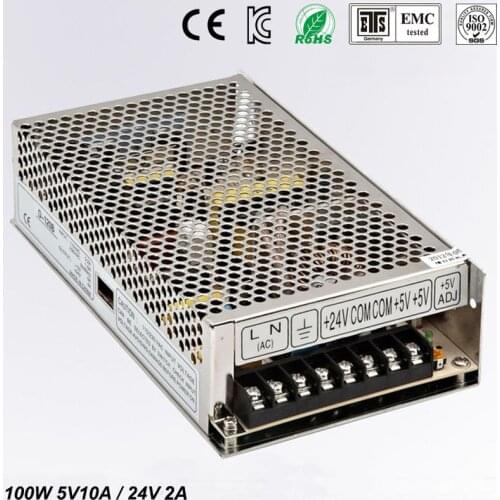 Best quality 5V 10A 24V 2A 100W Switching Power Supply Driver for LED Strip AC 100-240V Input to DC 5V 24V free shipping