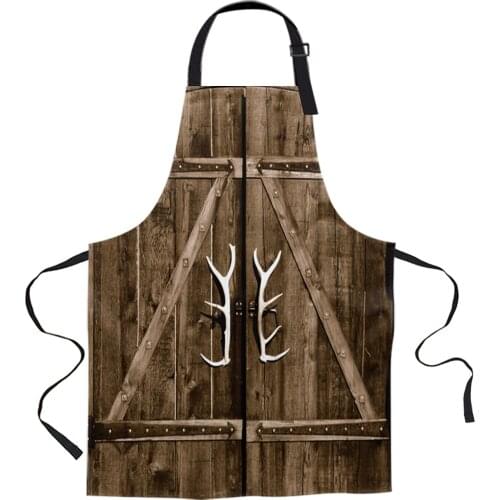 Ancient Wooden Door Aprons for Women Men Kid Cooking Baking Apron Kitchen Utility Equipment Accessories