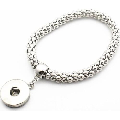 Hot Selling 3Pcs Pendants Charm Bracelets&Bangles 3 Color Rose Gold Color Rhinestone 18mm Elastic Snap Buttons bracelet