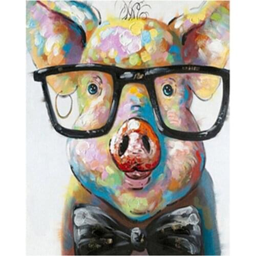 Painting By Numbers DIY Dropshipping Big size Pigs with glasses Animal Canvas Room Decoration Art picture Child Gift